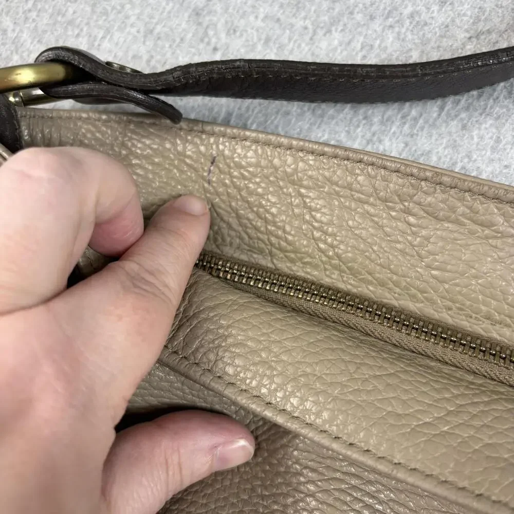 Sundance Leather Purse Women Large Taupe Slouchy Hobo Bag Zip Pockets Italy READ